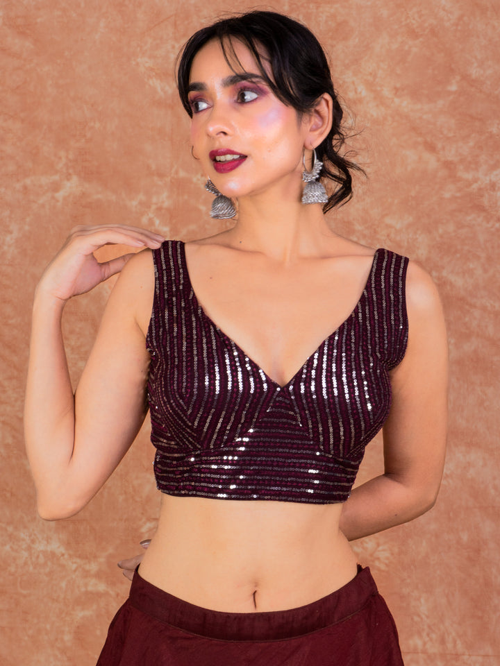 Sequin Embroidered SabyaSachi Cut Sweetheart Neck Sleeveless Readymade Saree Blouse | 6 Colours | Sizes 32–40 | E30