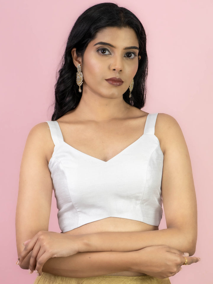 Dupion Silk Sleeveless V Neck Spaghetti Strap Readymade Saree Blouse | 4 Colours | Sizes 32–40 | SP3