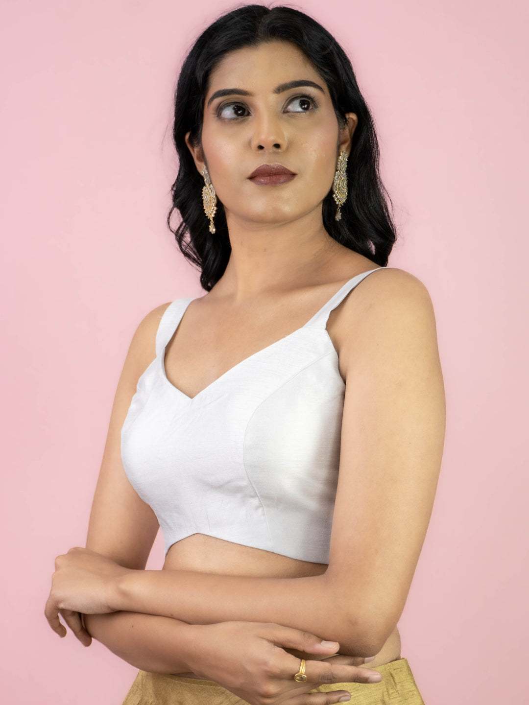 Dupion Silk Sleeveless V Neck Spaghetti Strap Readymade Saree Blouse | 4 Colours | Sizes 32–40 | SP3