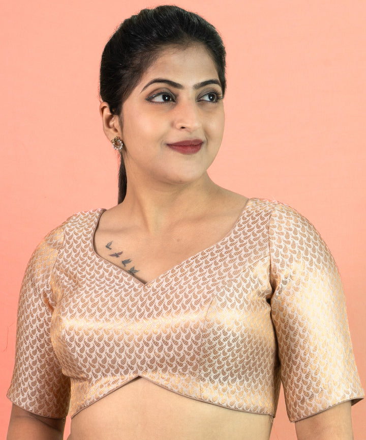 Brocade Elbow Sleeve Sweetheart Neck Readymade Saree Blouse | Copper Tones | Sizes 32–40 | B9