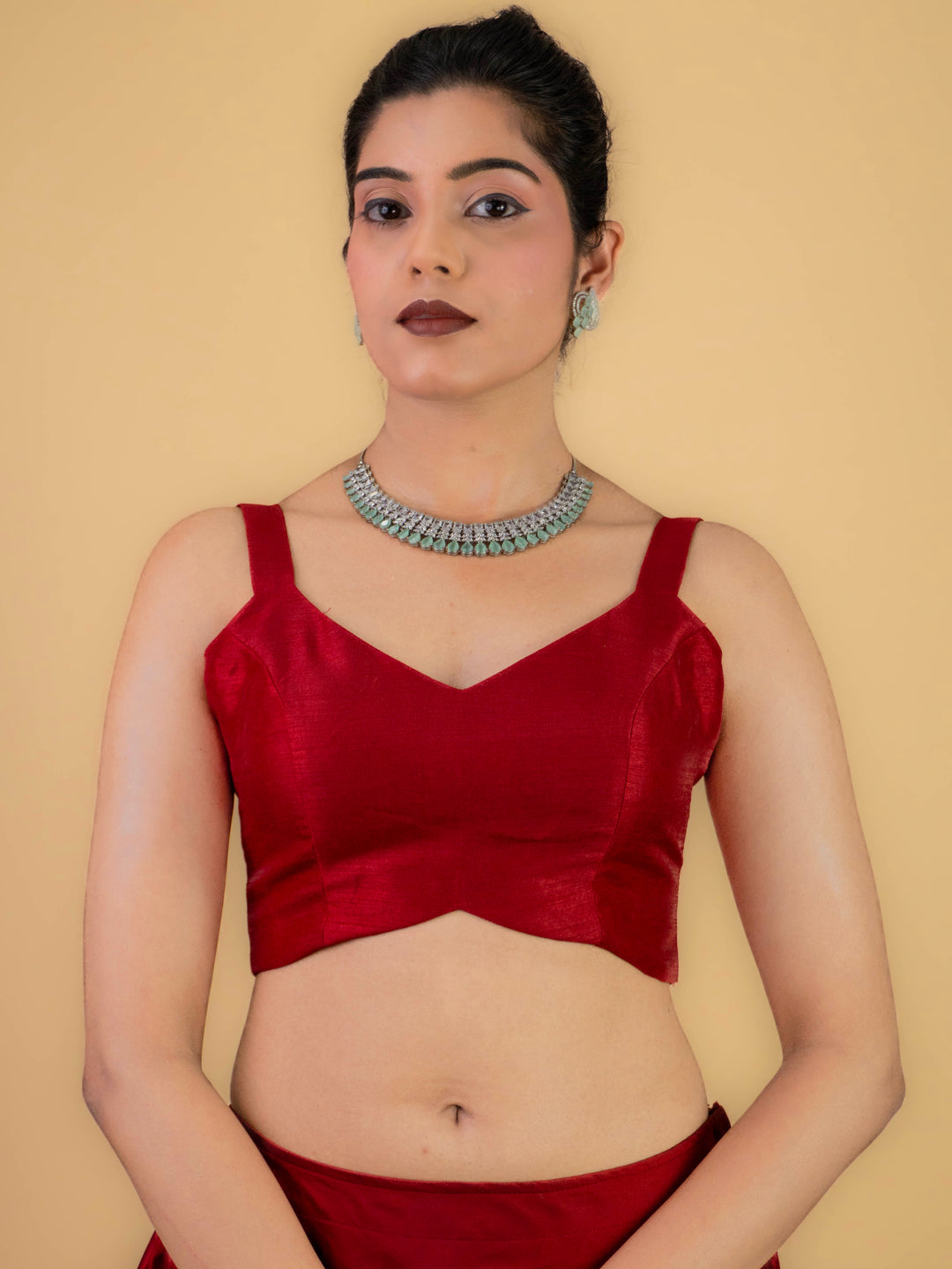 Dupion Silk Sleeveless V Neck Spaghetti Strap Readymade Saree Blouse | 4 Colours | Sizes 32–40 | SP3