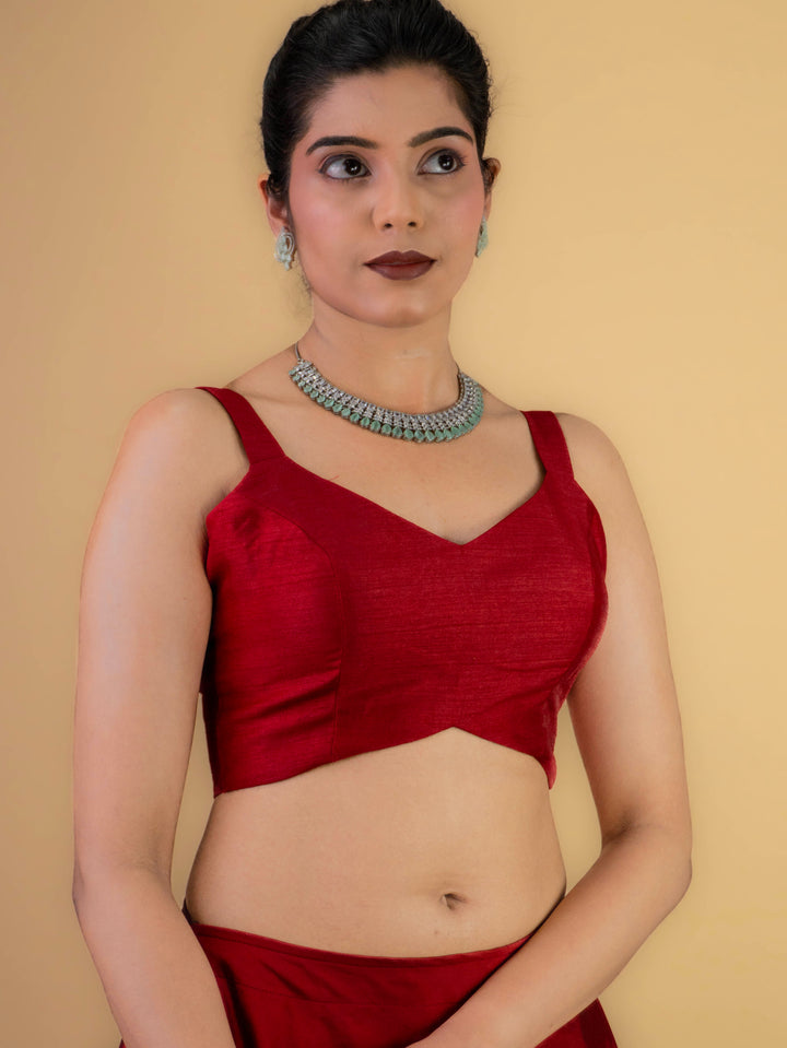 Dupion Silk Sleeveless V Neck Spaghetti Strap Readymade Saree Blouse | 4 Colours | Sizes 32–40 | SP3