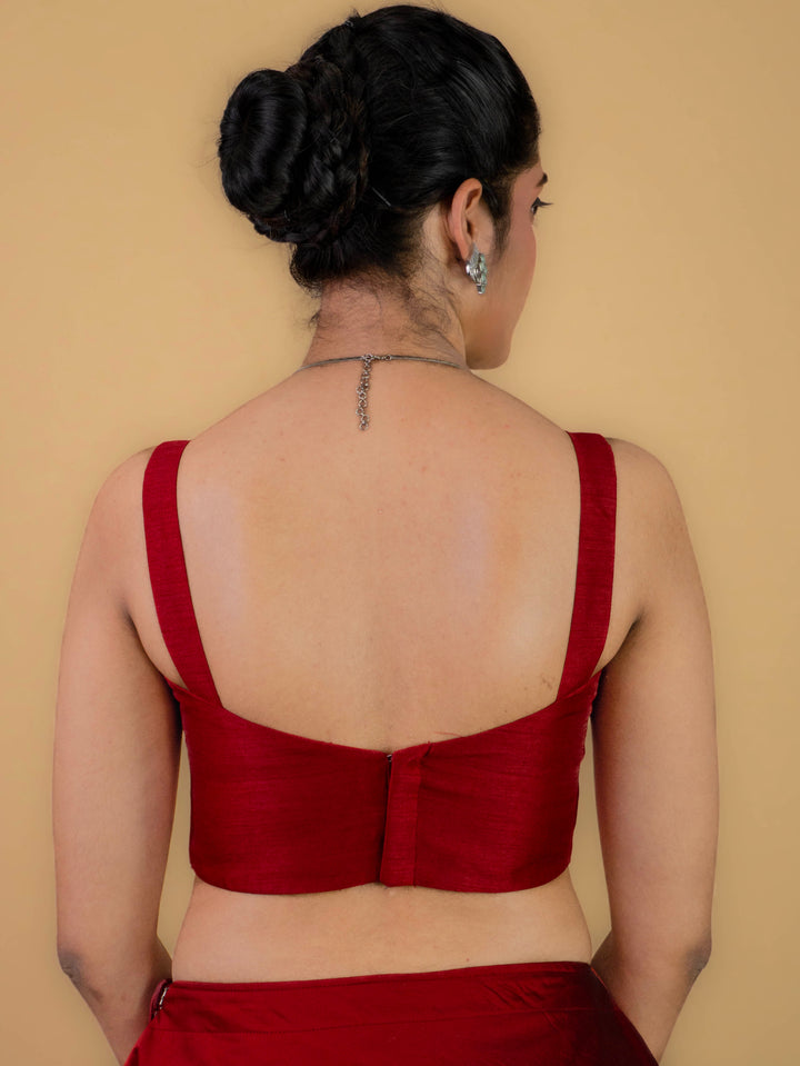Dupion Silk Sleeveless V Neck Spaghetti Strap Readymade Saree Blouse | 4 Colours | Sizes 32–40 | SP3