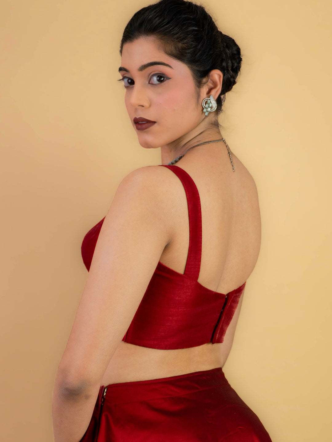 Dupion Silk Sleeveless V Neck Spaghetti Strap Readymade Saree Blouse | 4 Colours | Sizes 32–40 | SP3
