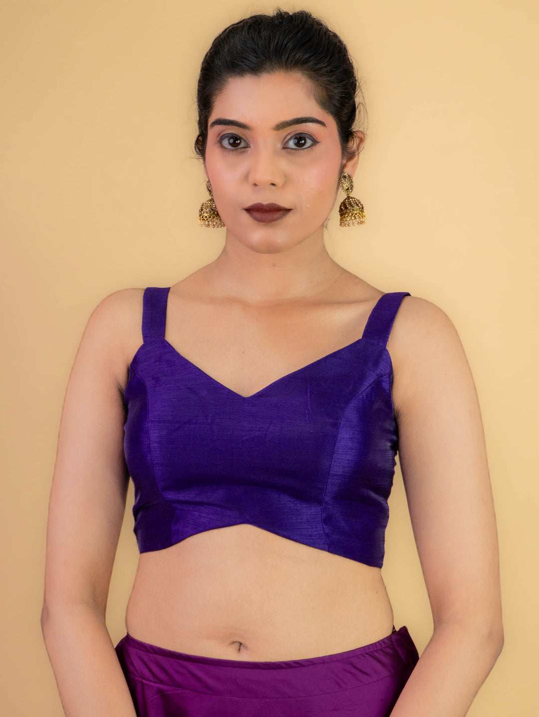Dupion Silk Sleeveless V Neck Spaghetti Strap Readymade Saree Blouse | 4 Colours | Sizes 32–40 | SP3