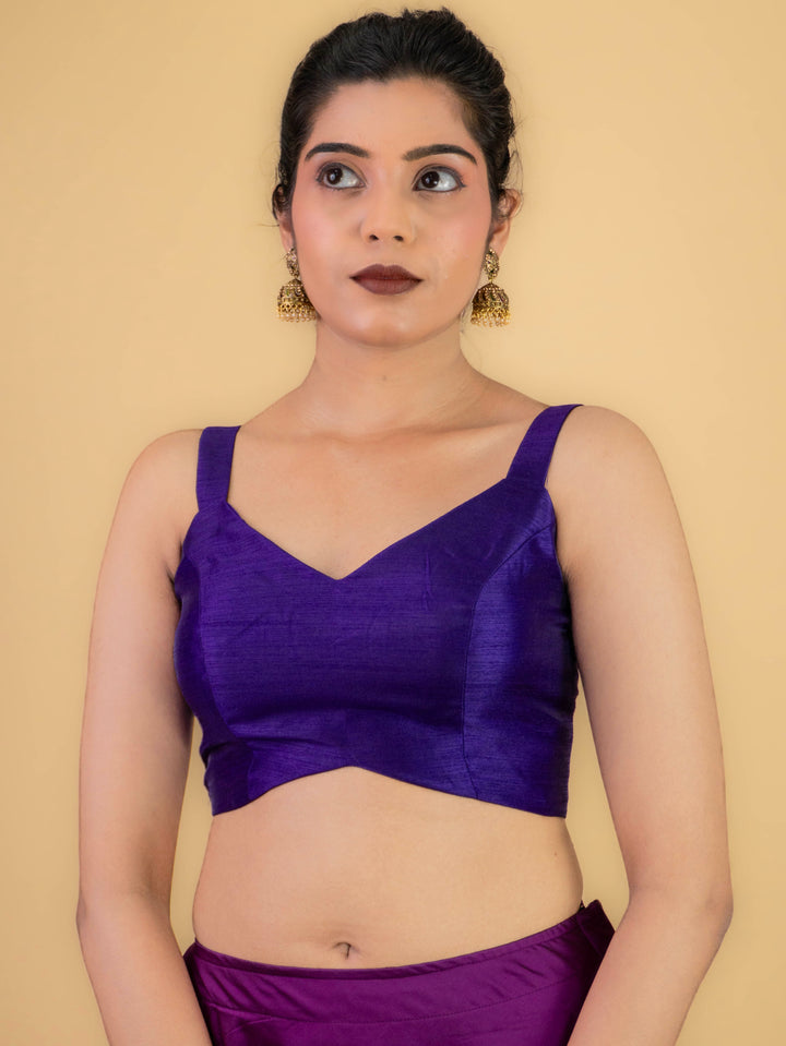 Dupion Silk Sleeveless V Neck Spaghetti Strap Readymade Saree Blouse | 4 Colours | Sizes 32–40 | SP3