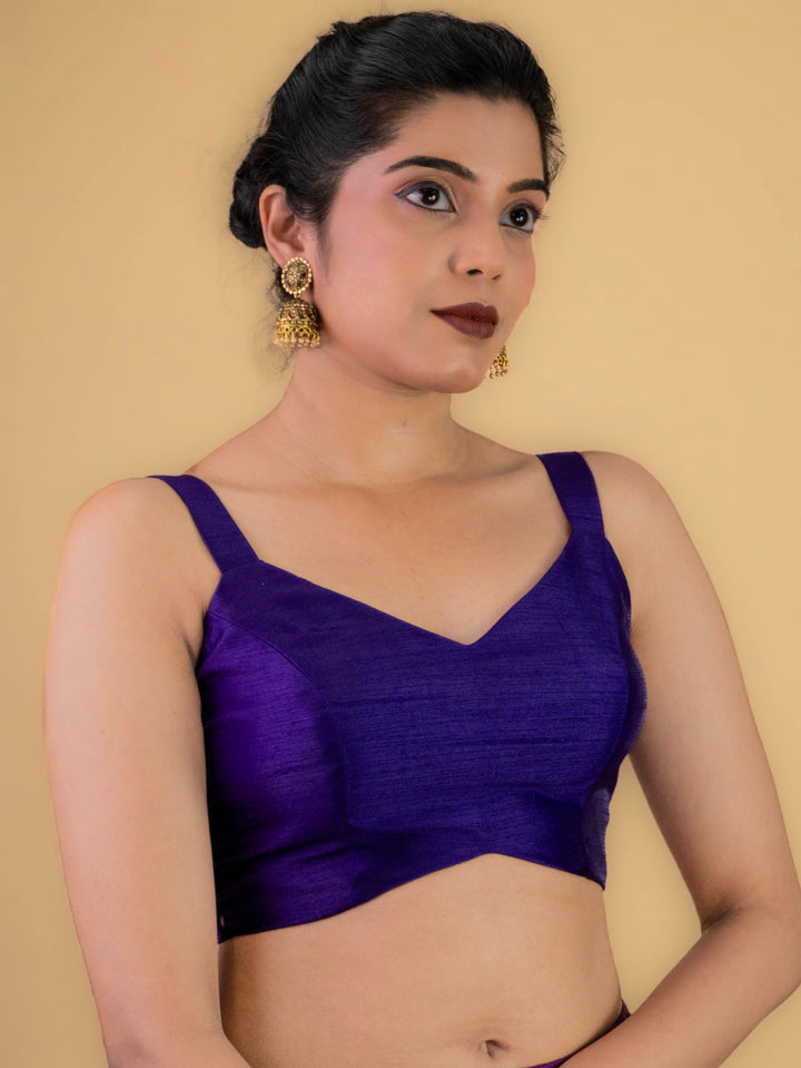 Dupion Silk Sleeveless V Neck Spaghetti Strap Readymade Saree Blouse | 4 Colours | Sizes 32–40 | SP3