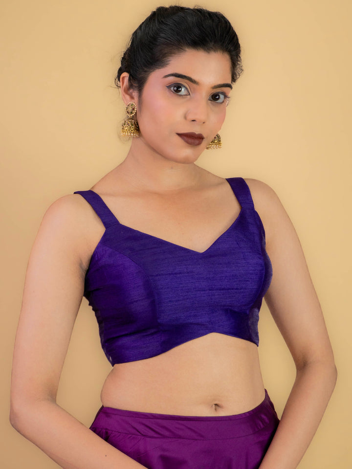 Dupion Silk Sleeveless V Neck Spaghetti Strap Readymade Saree Blouse | 4 Colours | Sizes 32–40 | SP3