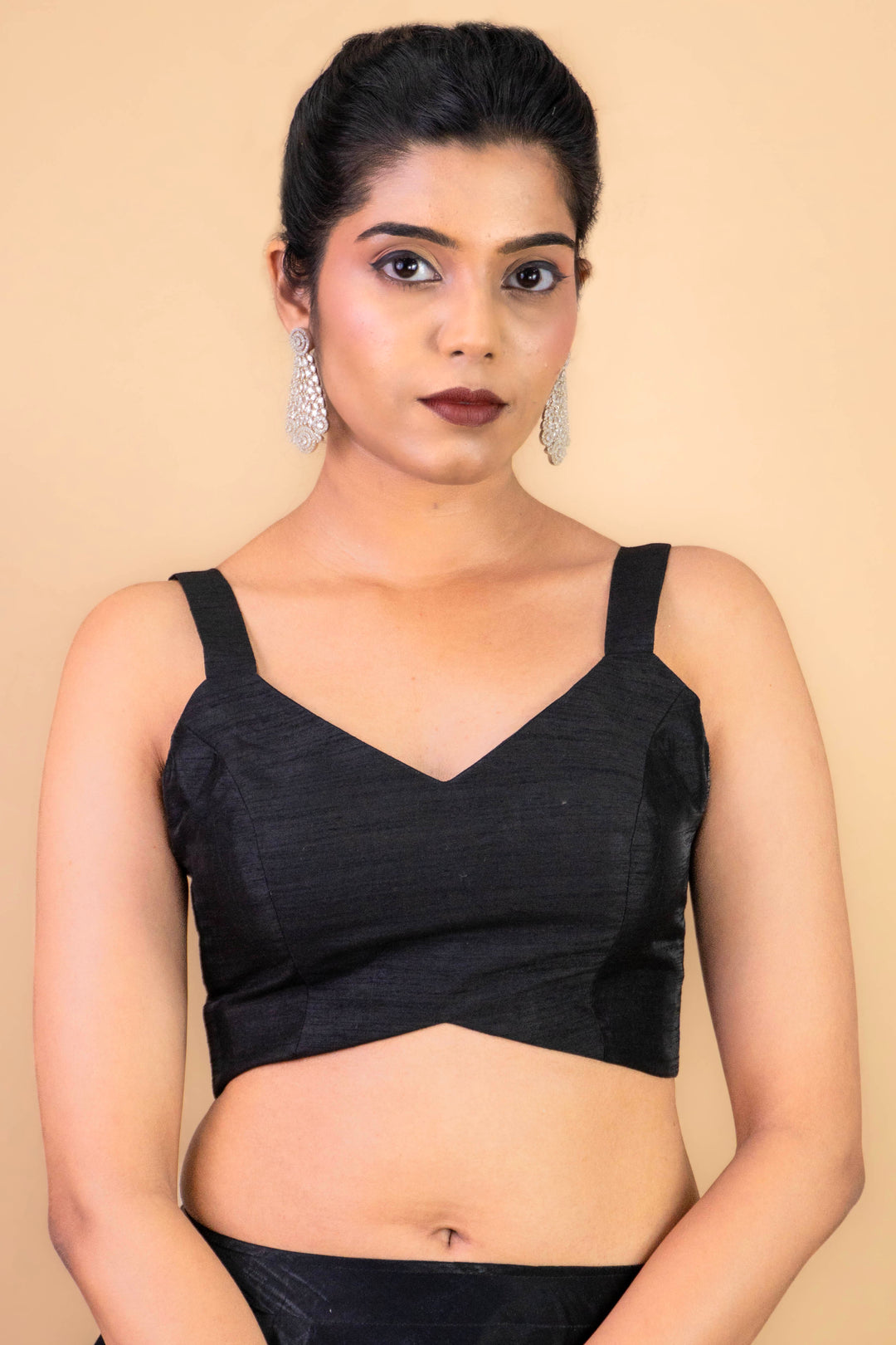Dupion Silk Sleeveless V Neck Spaghetti Strap Readymade Saree Blouse | 4 Colours | Sizes 32–40 | SP3