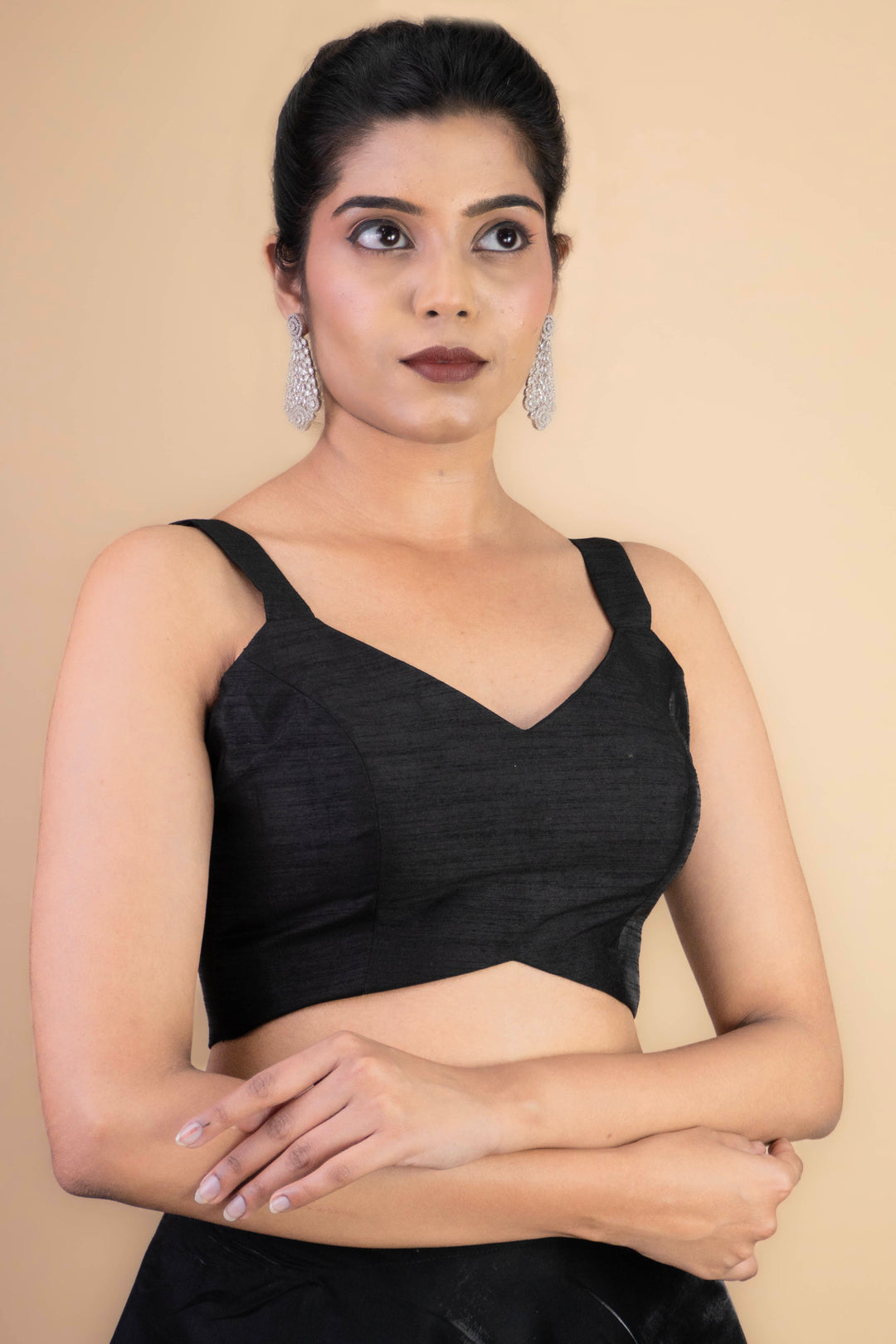 Dupion Silk Sleeveless V Neck Spaghetti Strap Readymade Saree Blouse | 4 Colours | Sizes 32–40 | SP3