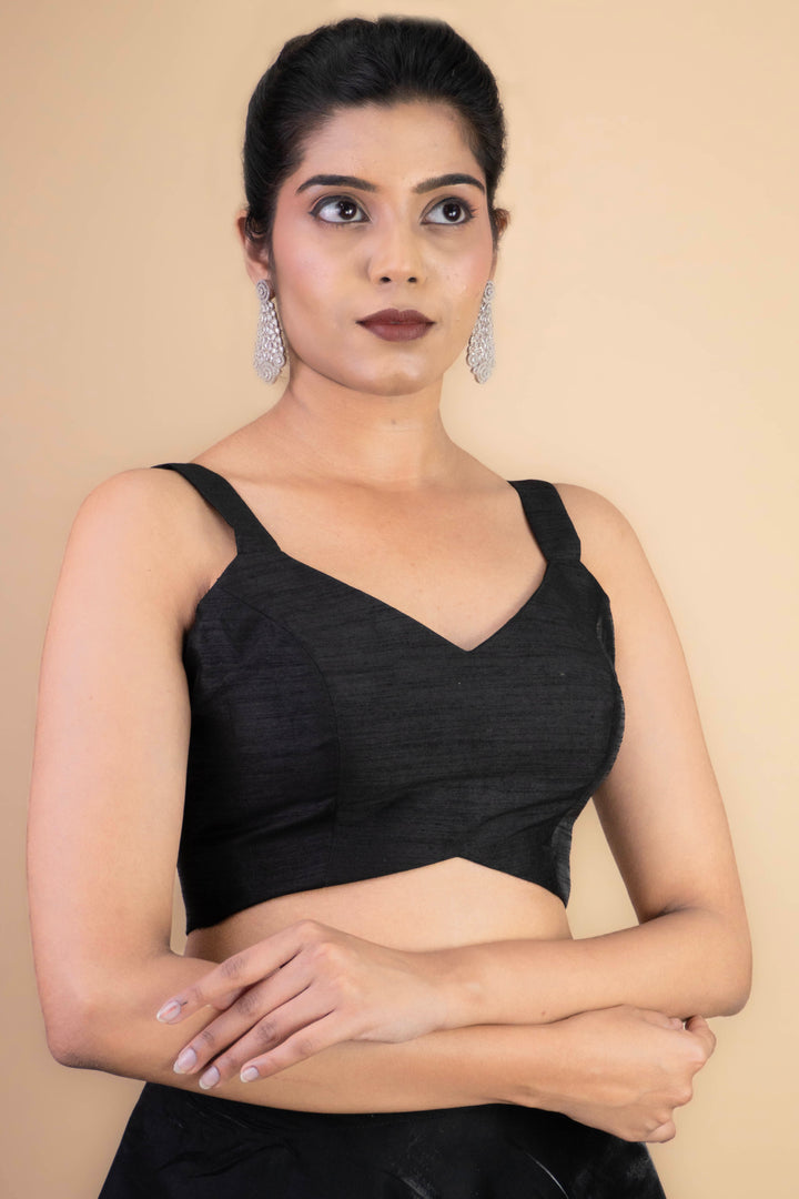 Dupion Silk Sleeveless V Neck Spaghetti Strap Readymade Saree Blouse | 4 Colours | Sizes 32–40 | SP3