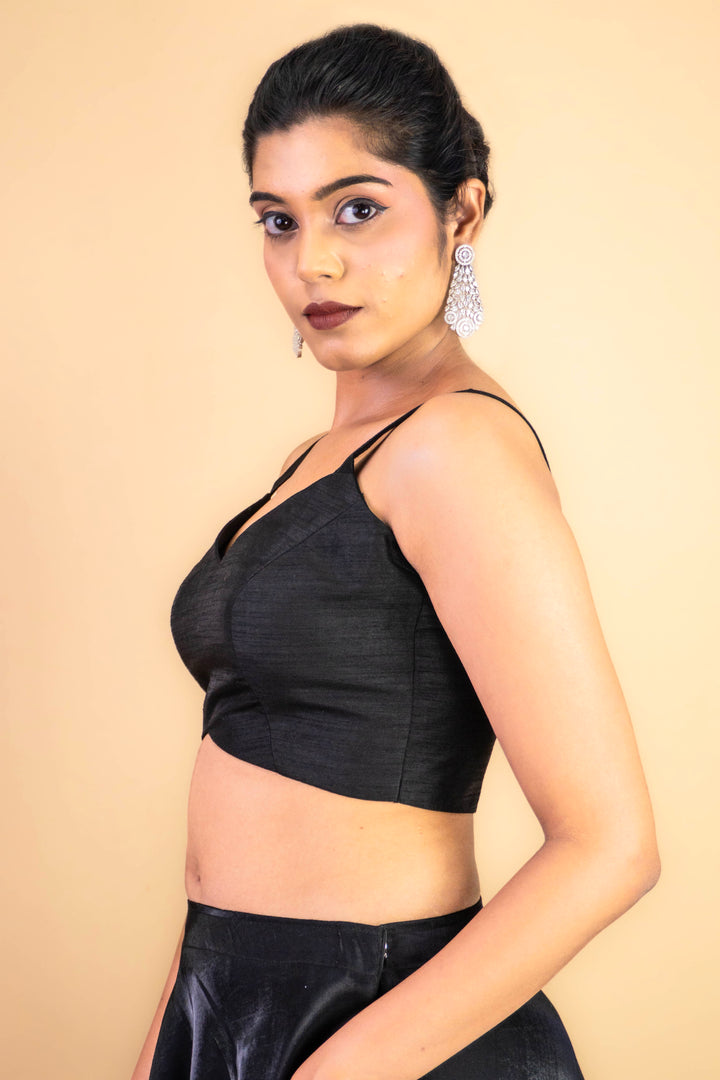 Dupion Silk Sleeveless V Neck Spaghetti Strap Readymade Saree Blouse | 4 Colours | Sizes 32–40 | SP3