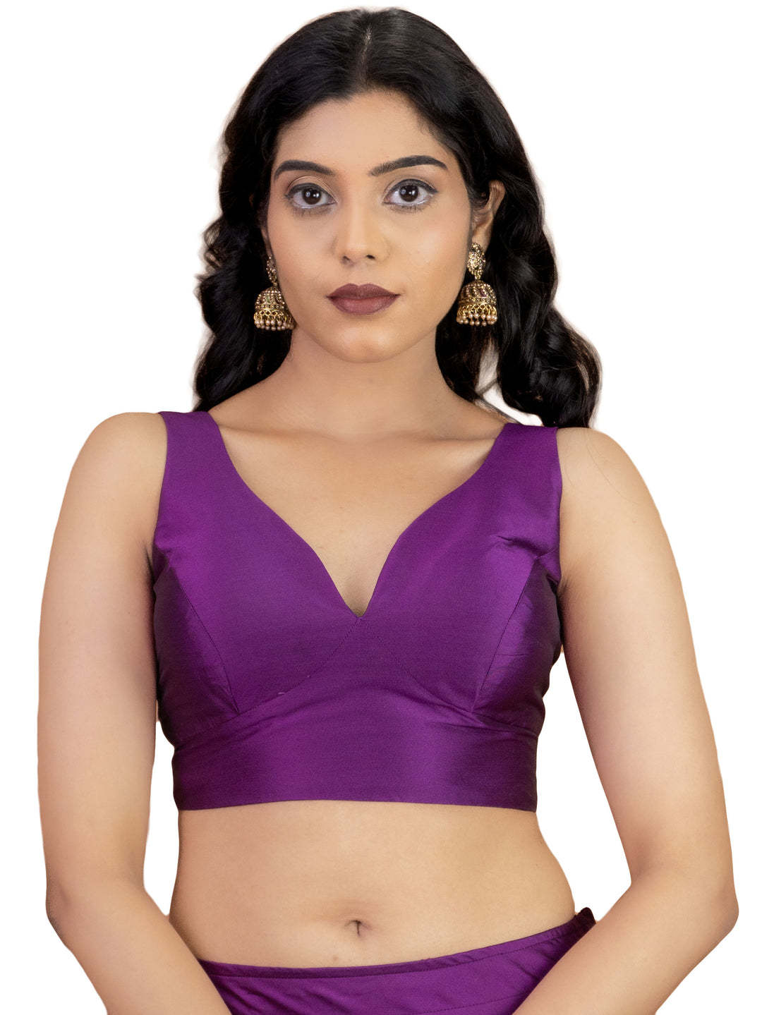 Tafeta Silk Sleeveless Sweetheart V Neck Readymade Saree Blouse | 5 Colours | Sizes 32–40 | S14