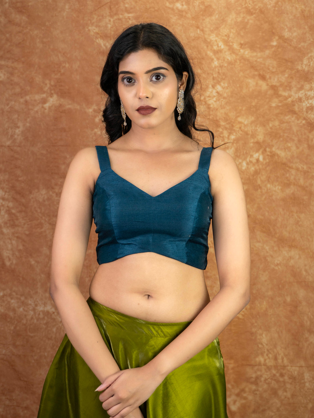 Dupion Silk Sleeveless V Neck Spaghetti Strap Readymade Saree Blouse | 4 Colours | Sizes 32–40 | SP3