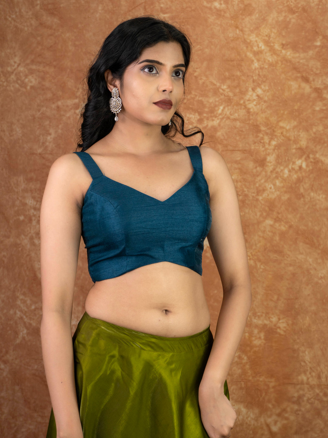 Dupion Silk Sleeveless V Neck Spaghetti Strap Readymade Saree Blouse | 4 Colours | Sizes 32–40 | SP3