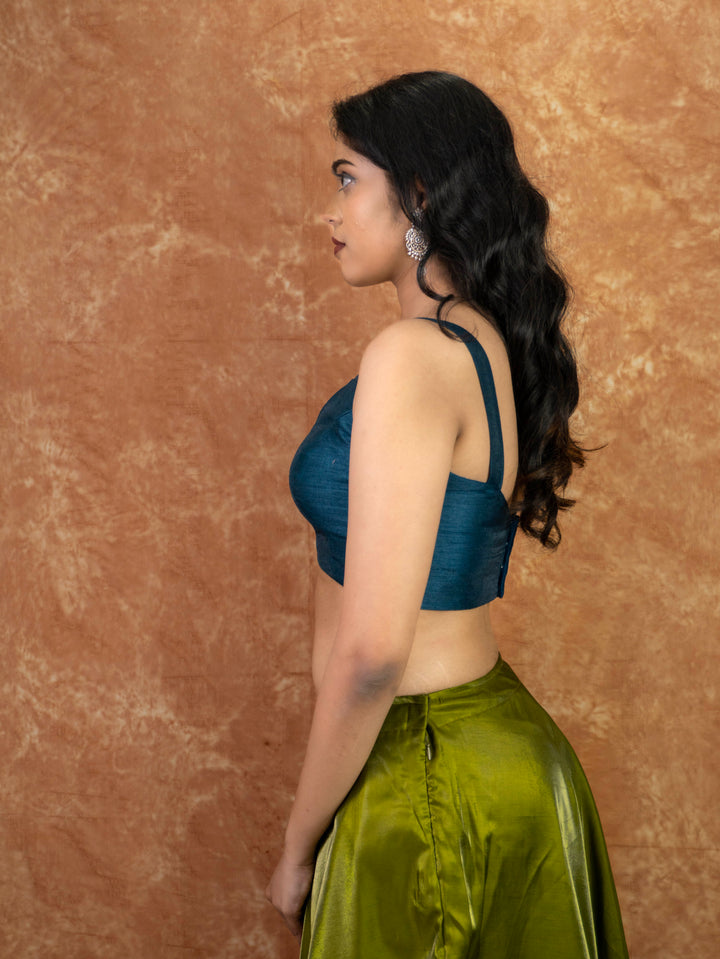 Dupion Silk Sleeveless V Neck Spaghetti Strap Readymade Saree Blouse | 4 Colours | Sizes 32–40 | SP3