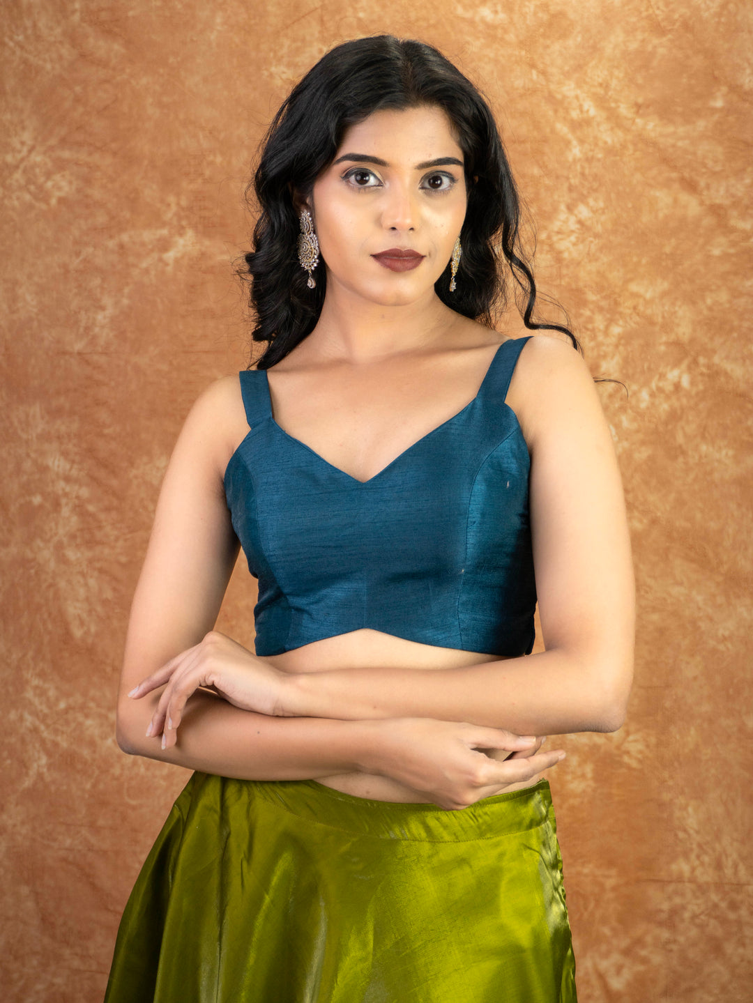 Dupion Silk Sleeveless V Neck Spaghetti Strap Readymade Saree Blouse | 4 Colours | Sizes 32–40 | SP3